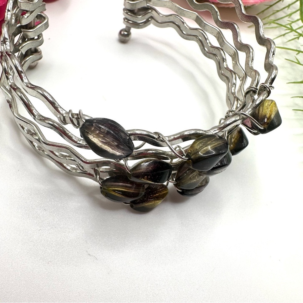 VINTAGE⚜️Spun Glass Beaded Abstract Layered Cuff Bracelet - Picture 7 of 7